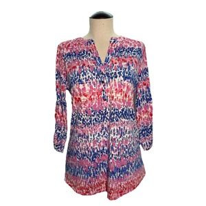 Women's Emily Daniel's 3/4 Ruched Sleeve Mandarin Collar Top Blouse Small‎ NWT